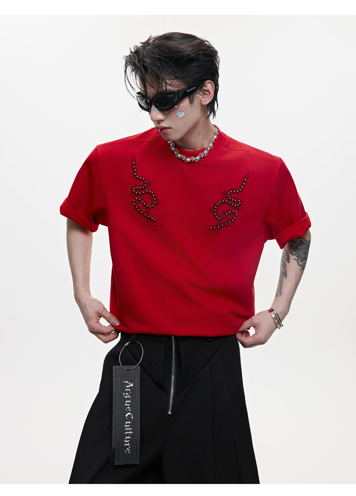 Metal Rivet Spine Slim Fit T-Shirt