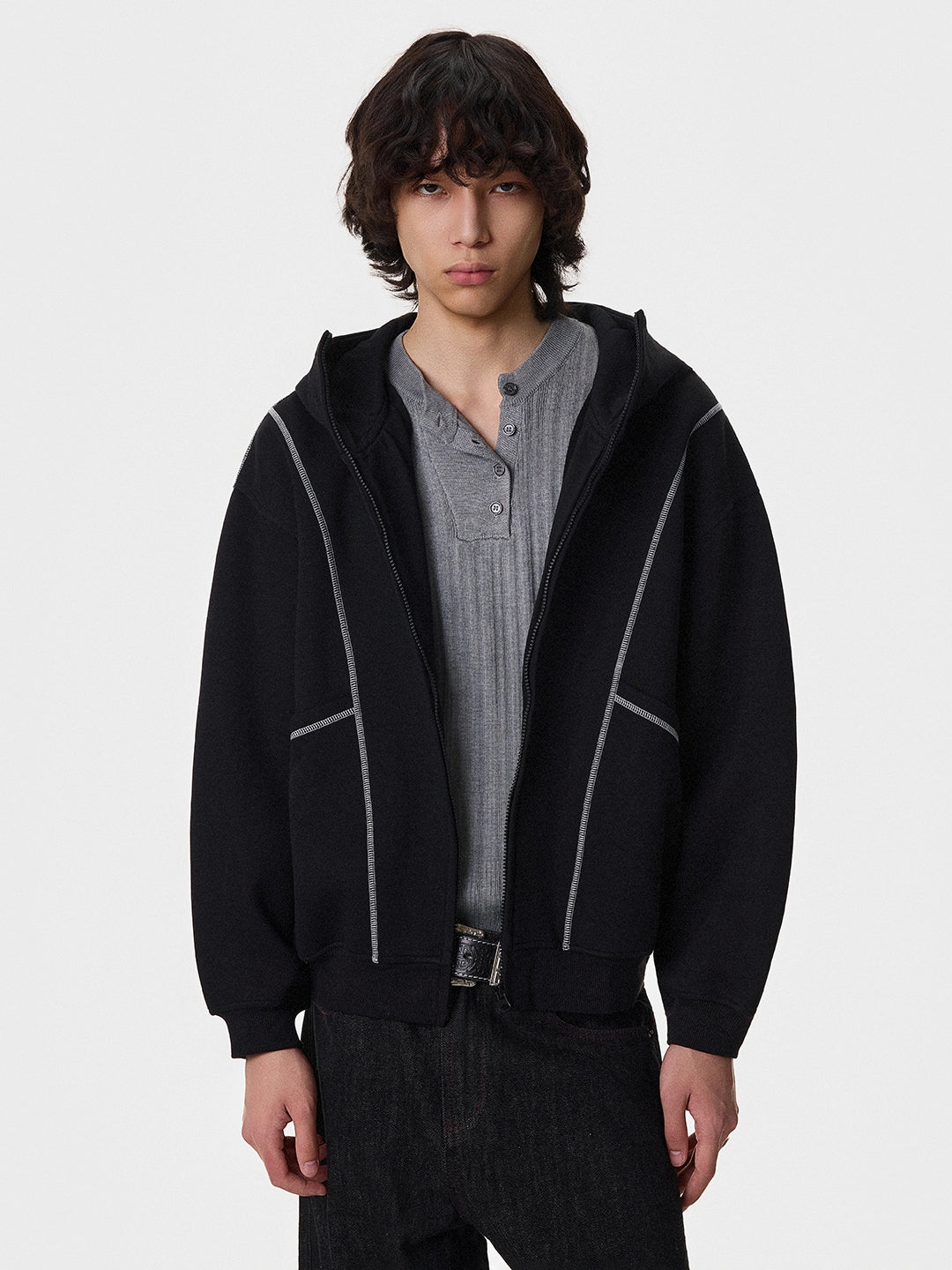 Retro Panelli Fermuarlı Kısa Kapüşonlu Sweatshirt 