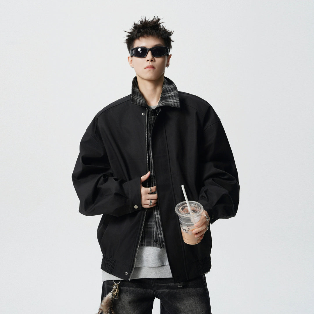 Veste bomber à col en patchwork écossais 