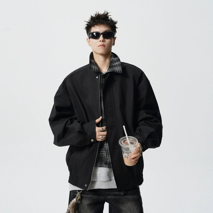 Veste bomber à col en patchwork écossais 