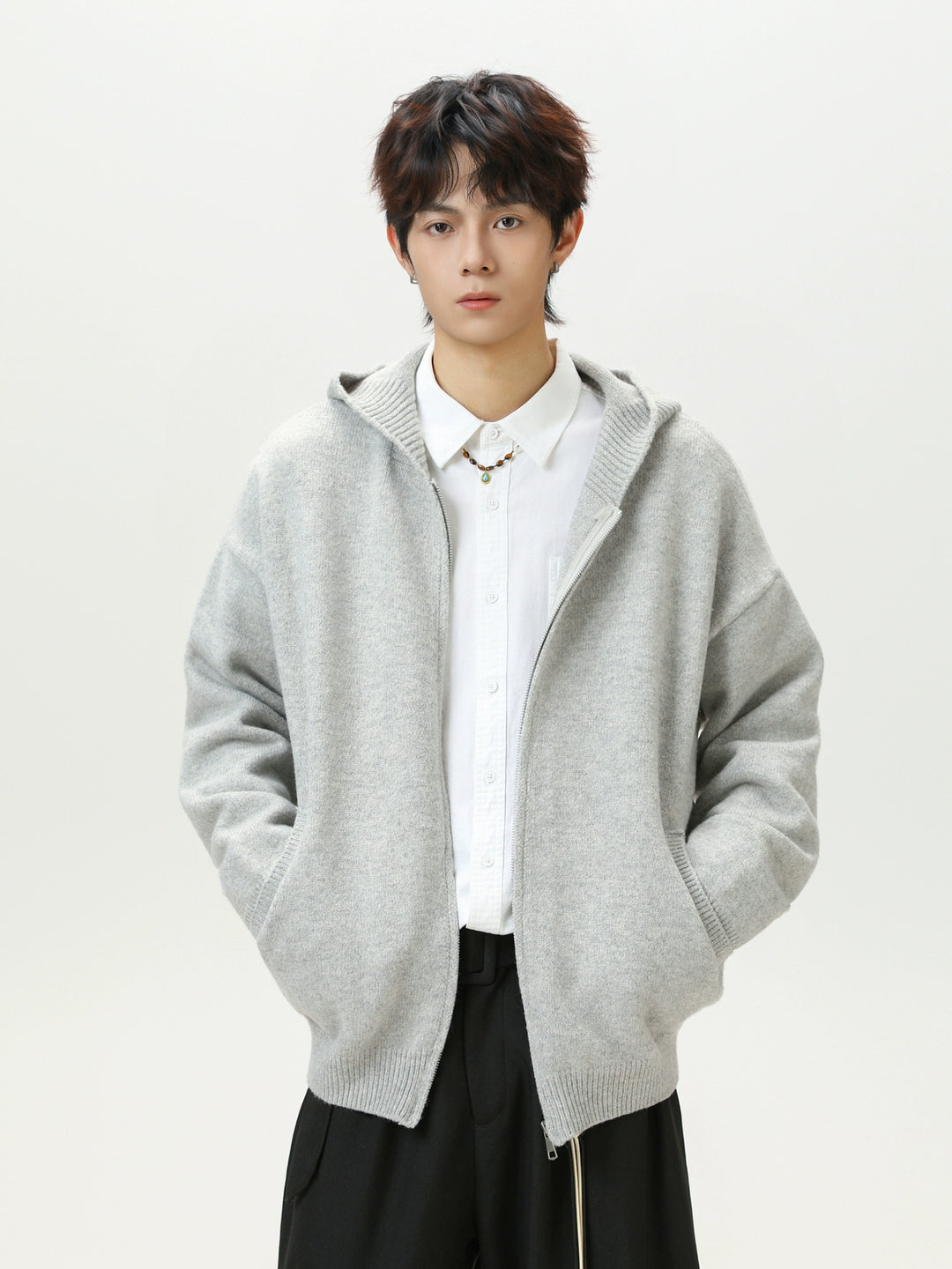 Zip Up Knit Hoodie Cardigan