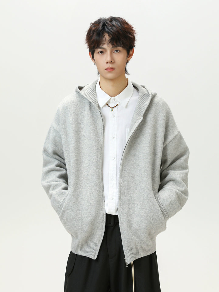 Zip Up Knit Hoodie Cardigan