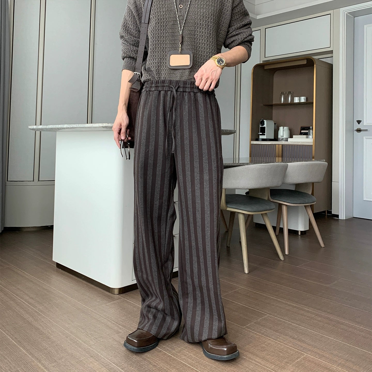 Striped Wide Leg Elastic Waist Pants