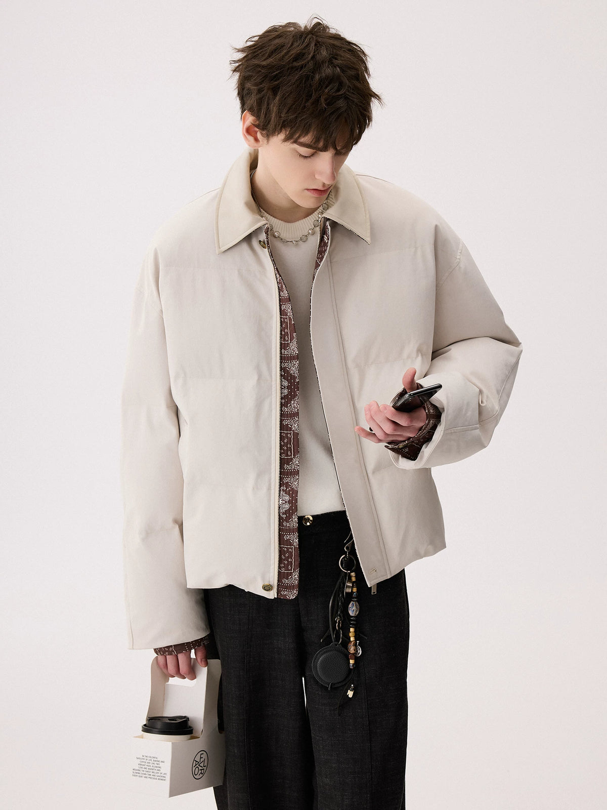 Paisley Trim Puffer Jacket with Collar 2