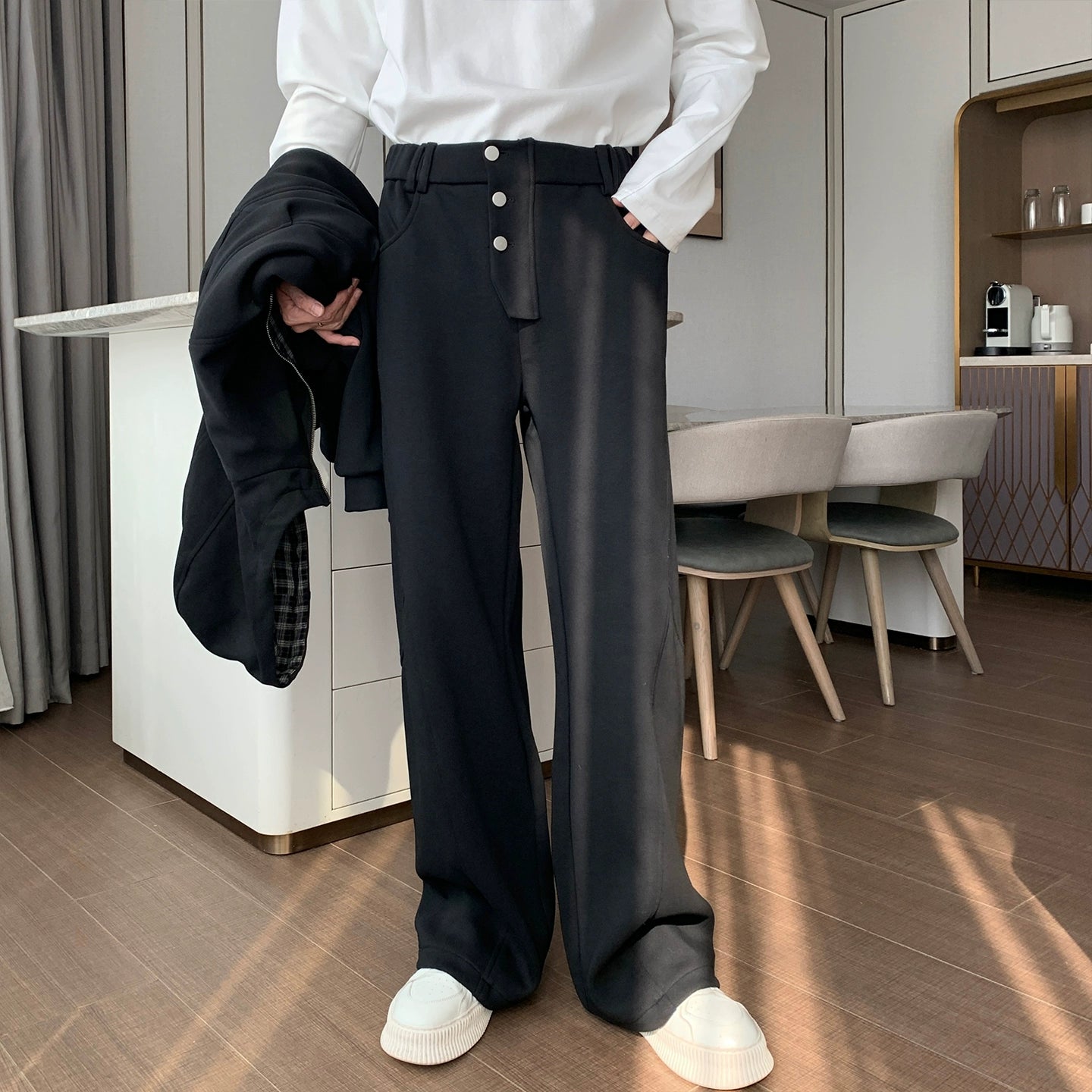 Thick Casual Wide-Leg Straight Pants