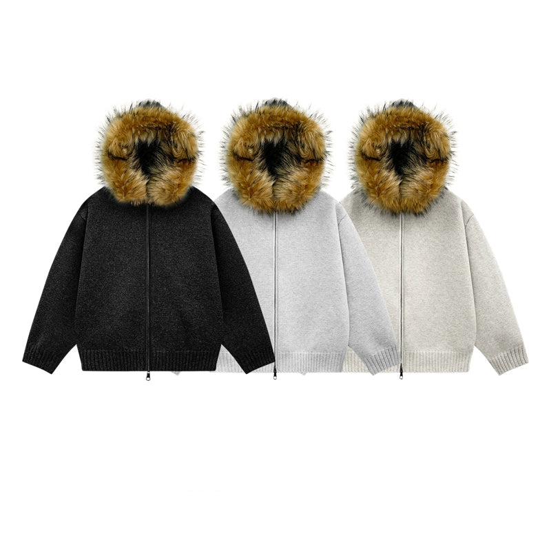 Plush Knit Hooded Cardigan Sweater