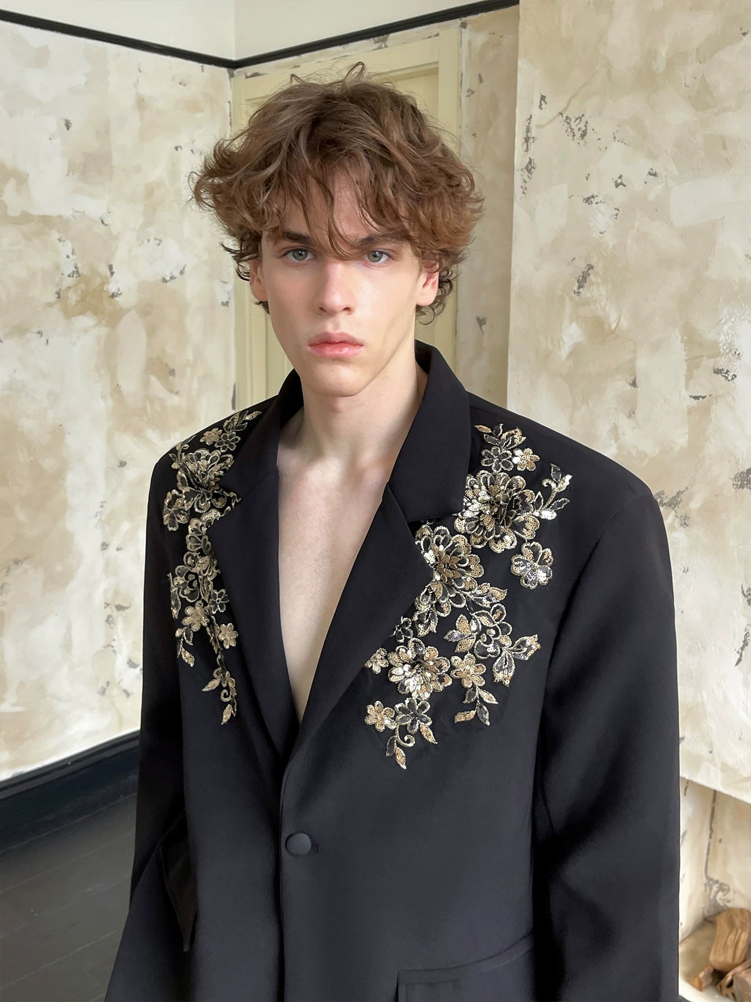 Floral Embroidered Blazer and Wide-Leg Pants 2