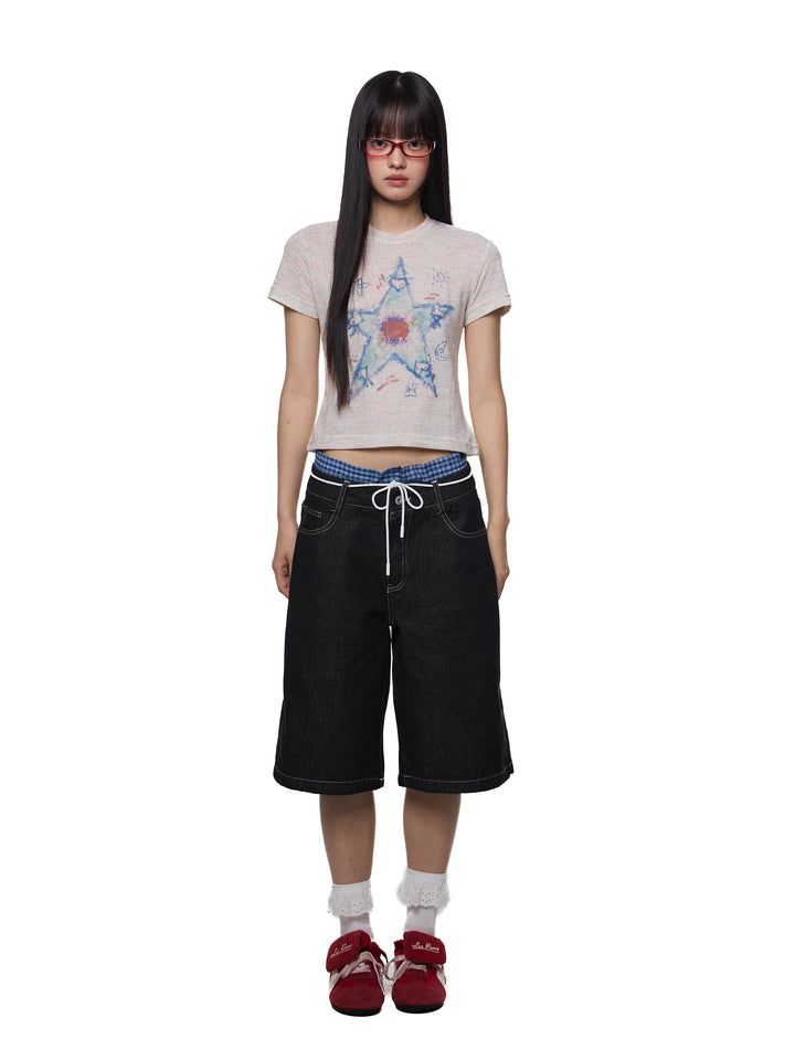 Star Print Round Neck Slim Fit T-shirt