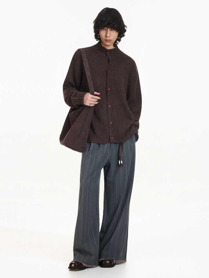 Wool Blend Half Turtleneck Knit Cardigan