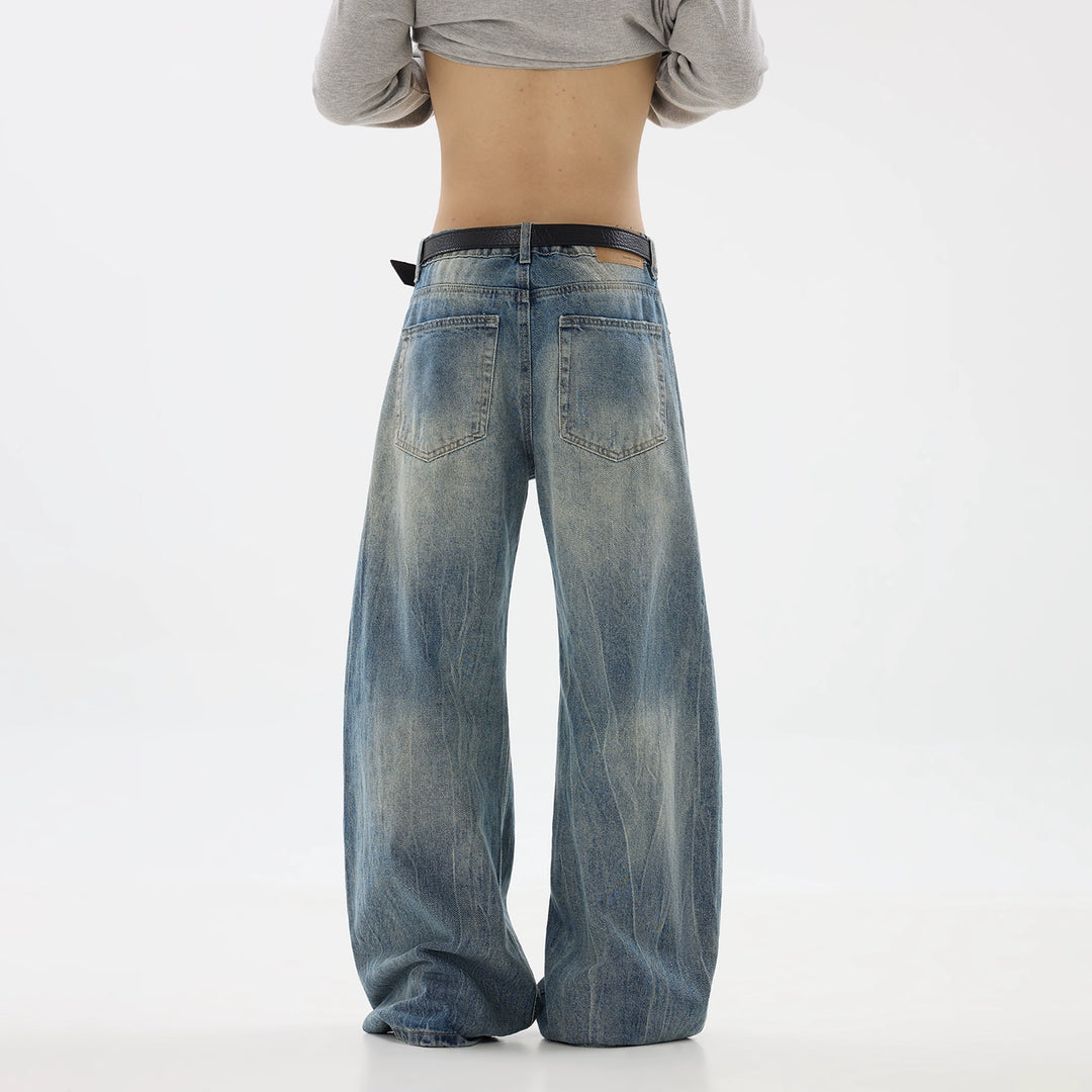 Slitte Vaskede Vide Leg Loose Jeans 