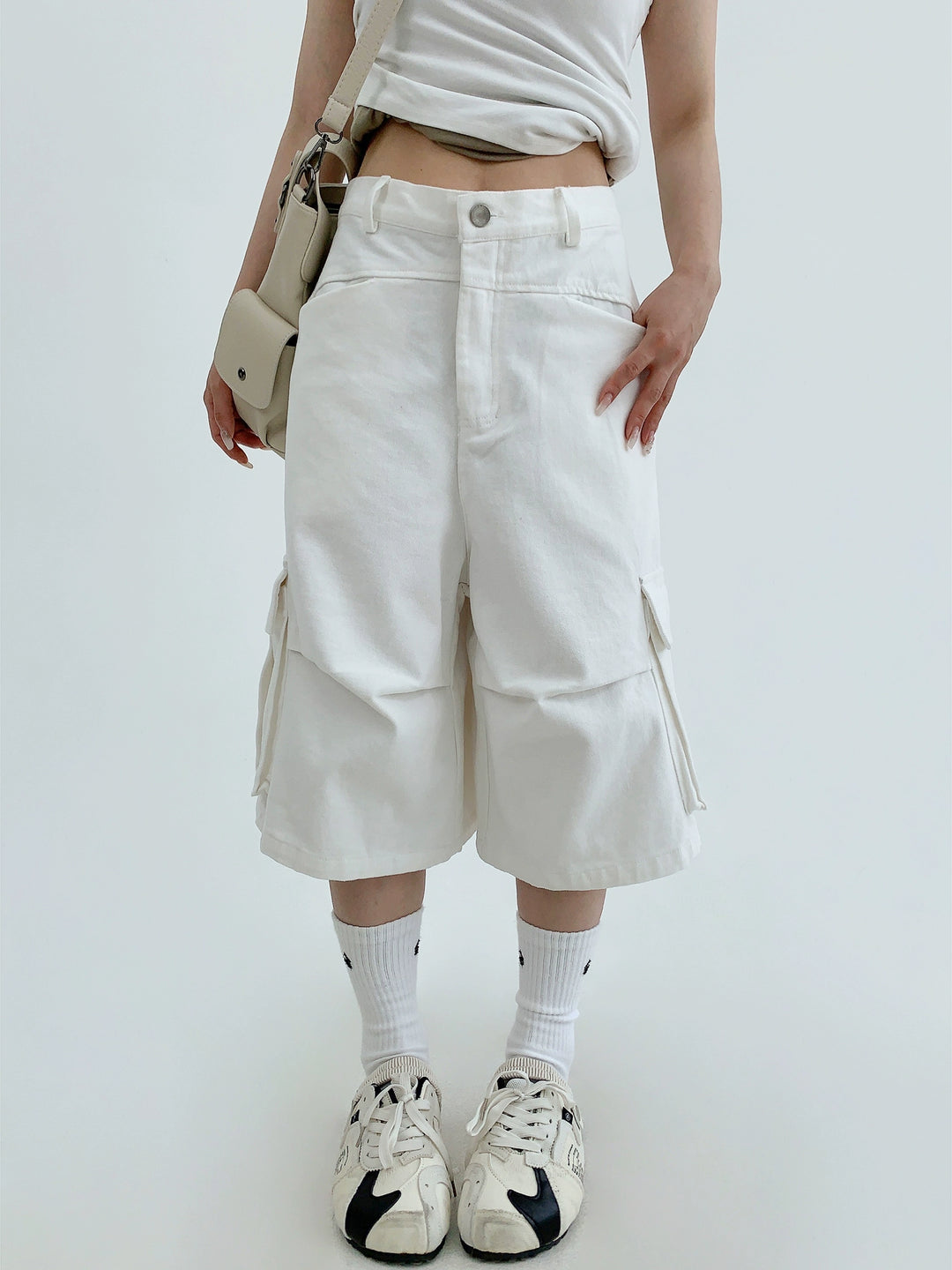 Casual Wide-Leg Denim Cropped Pants