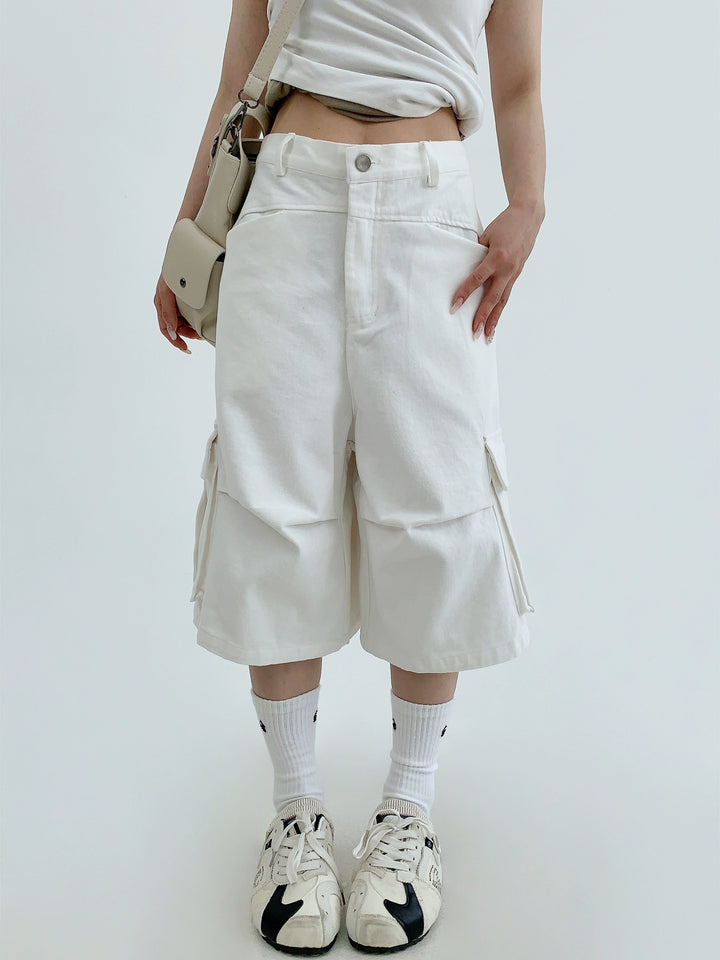 Casual Wide-Leg Denim Cropped Pants