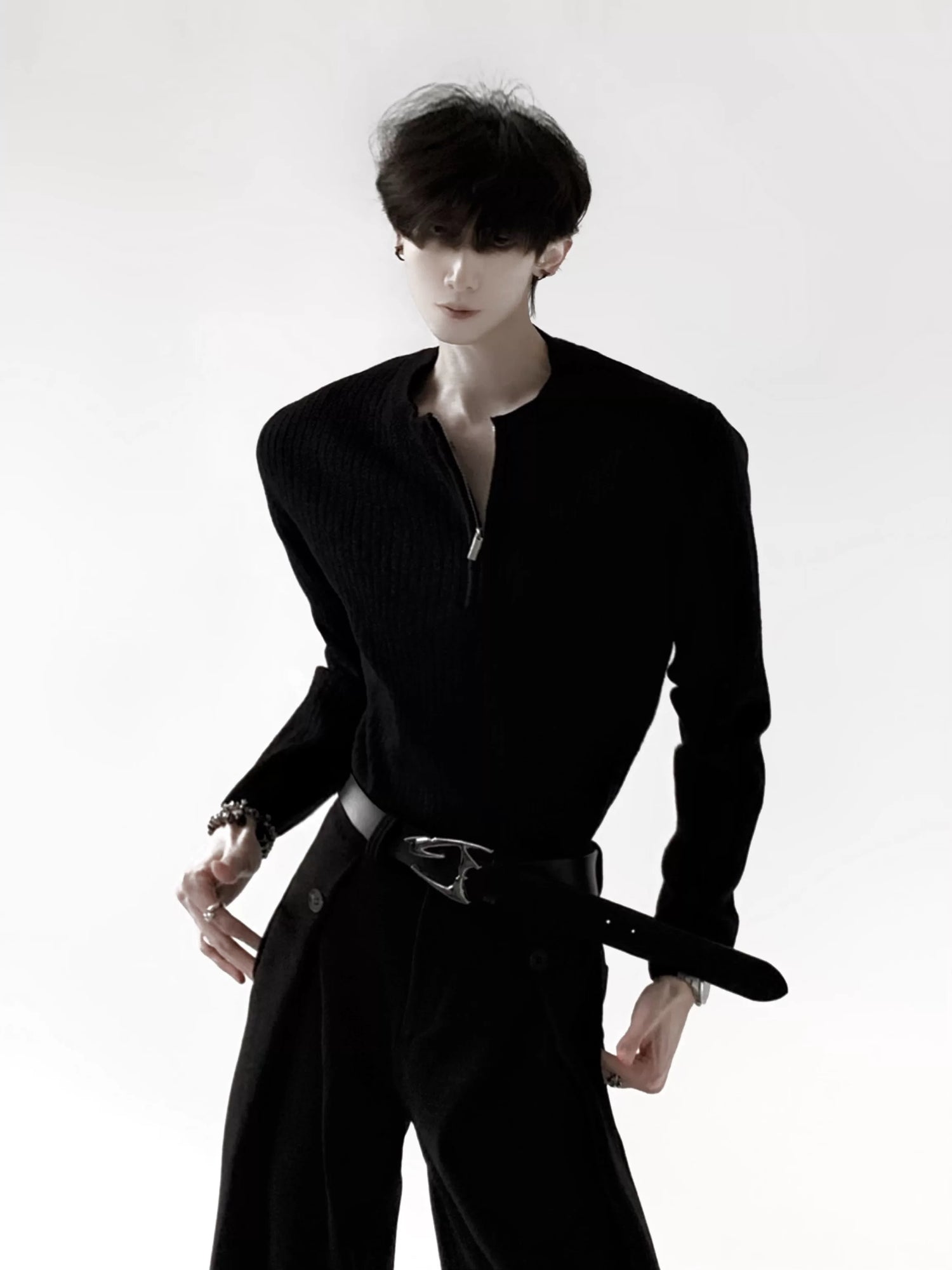 Ribbed Half-Zip Knit Sweater