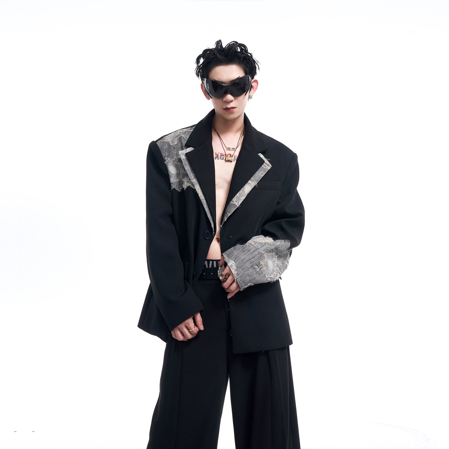 Lace Patchwork Double-Breasted Suit