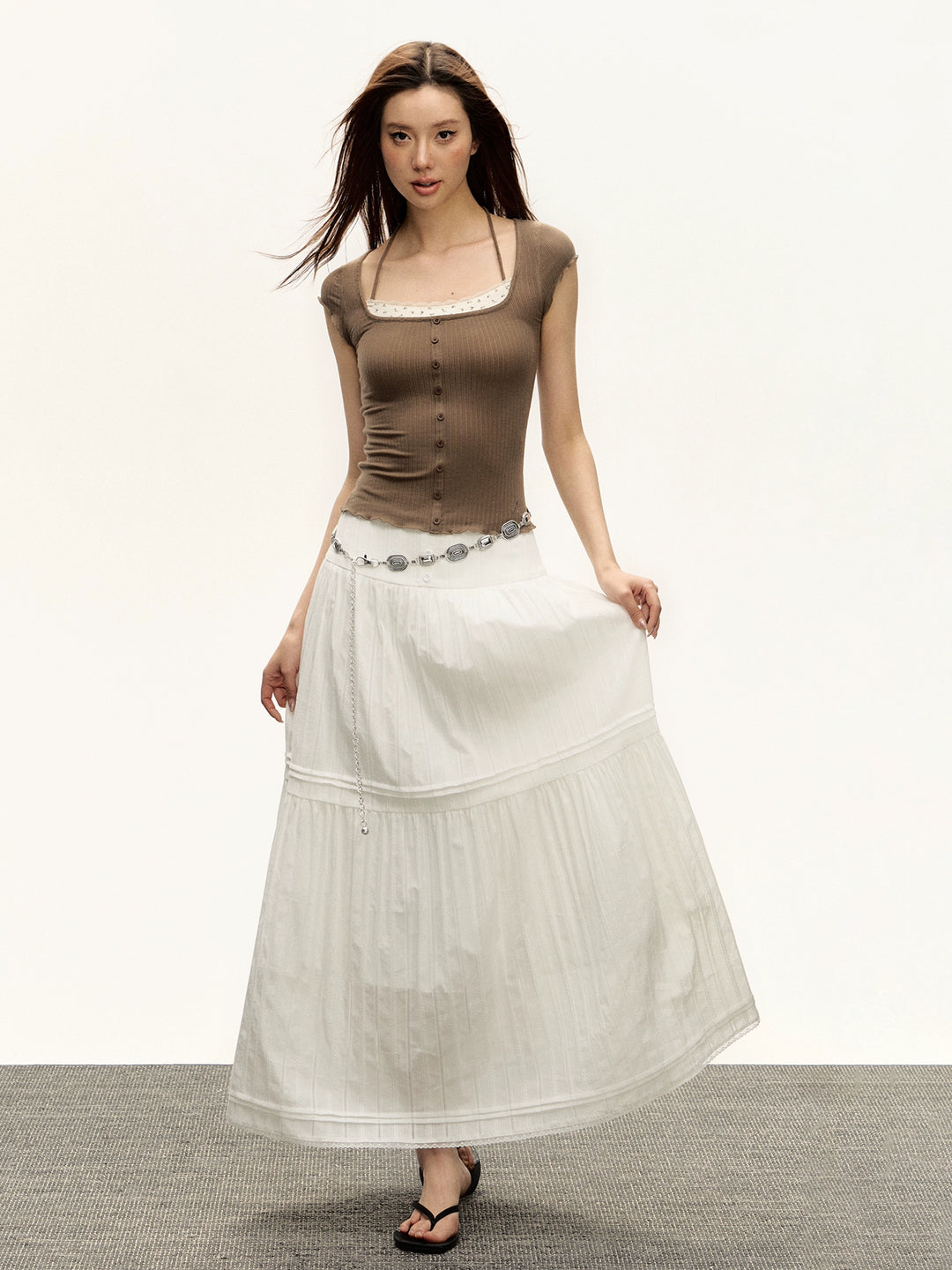 Retro Lace Long A-Line Skirt