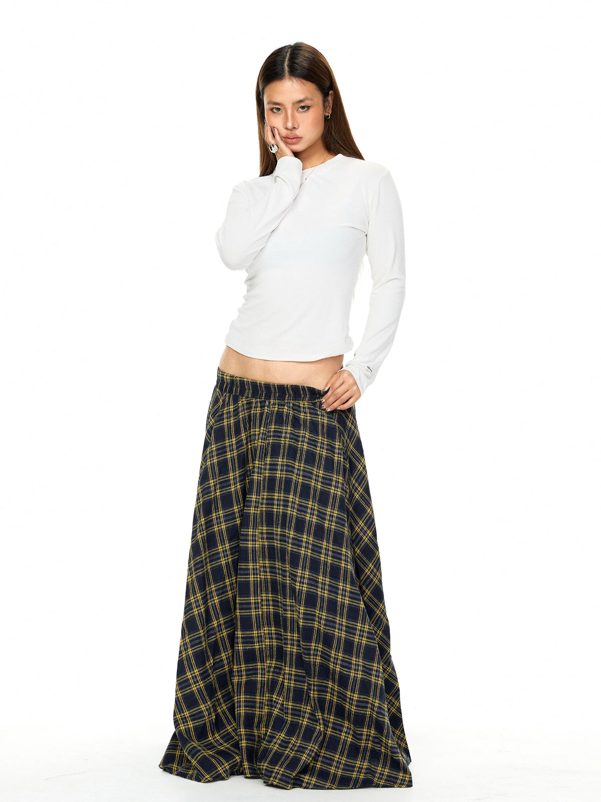 Plaid Pleated A-Line Midi Skirt 5