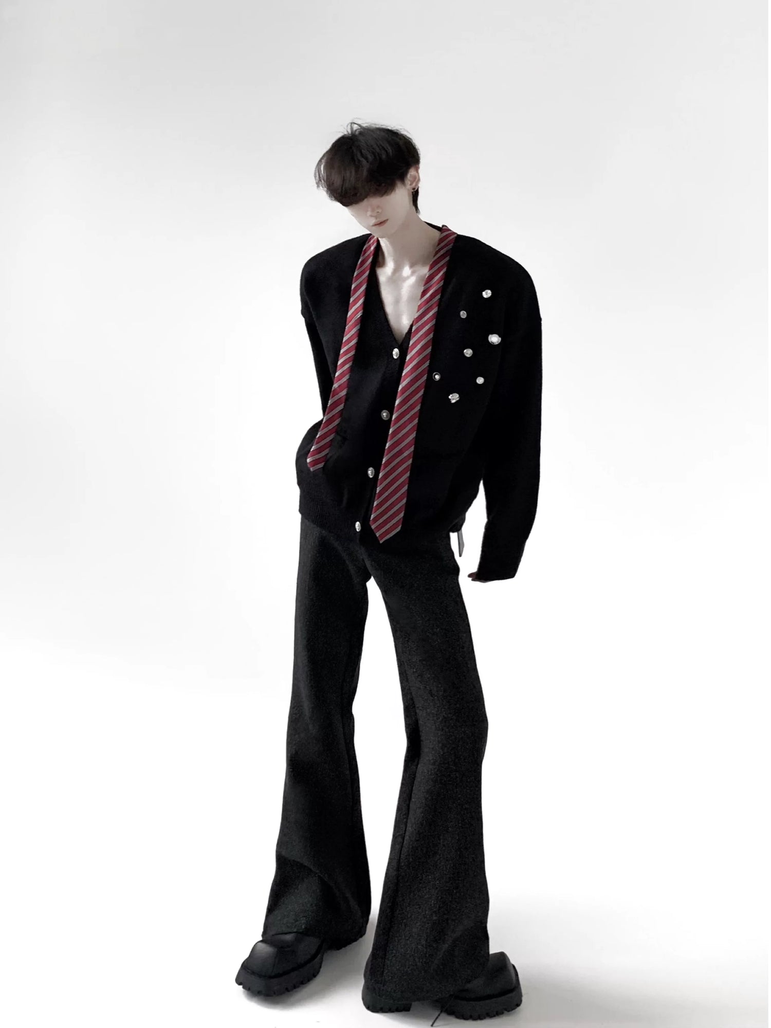 Rhinestone V-Neck Knit Cardigan