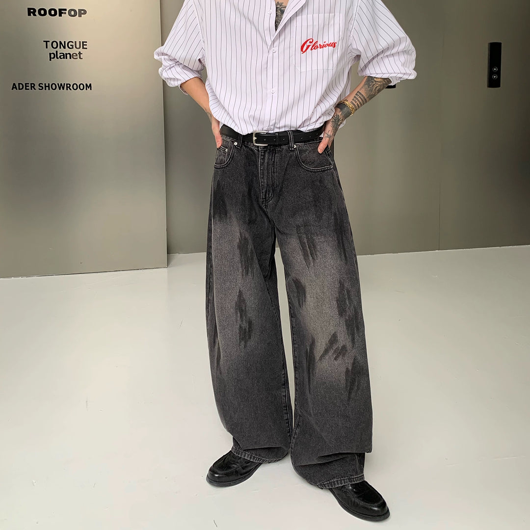 Graffiti Loose Straight-Leg Mopping Jeans