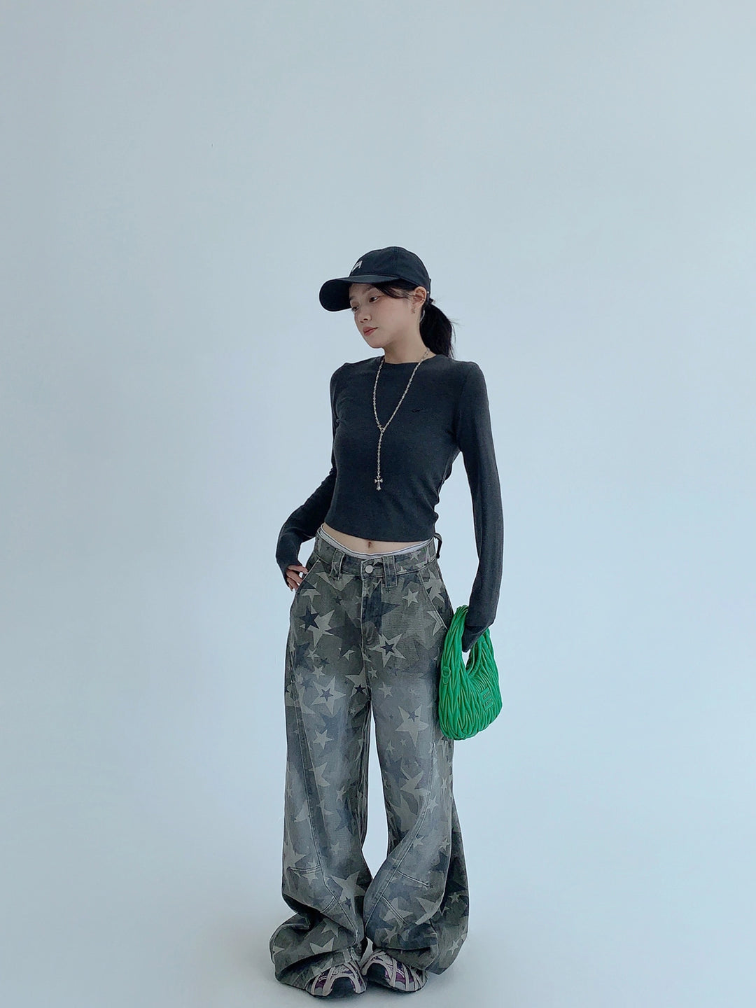 Distressed stjärntryck bredbenta jeans 