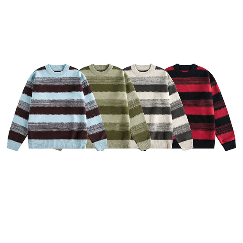 Striped Knit Round Neck Sweater
