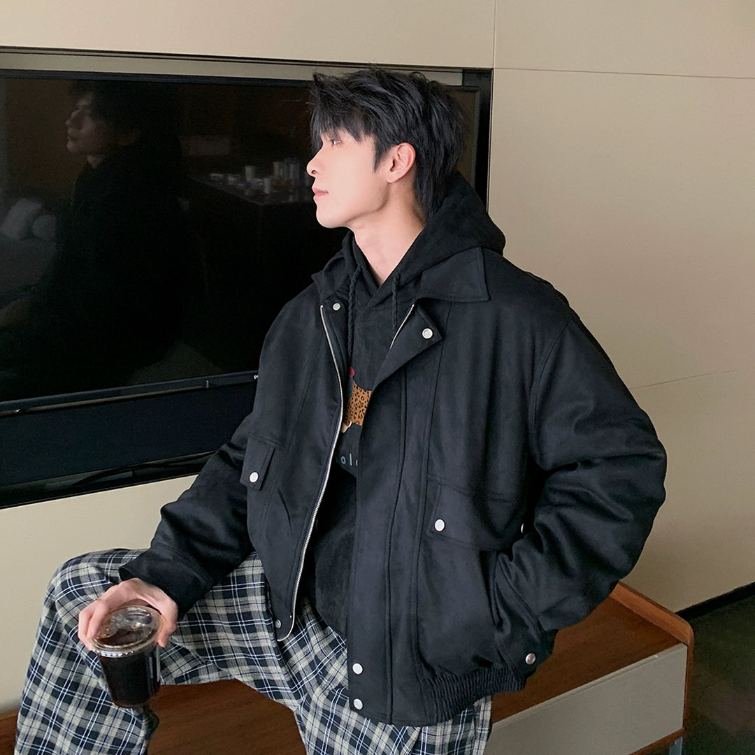 Gequilted suede vliegjack met revers 