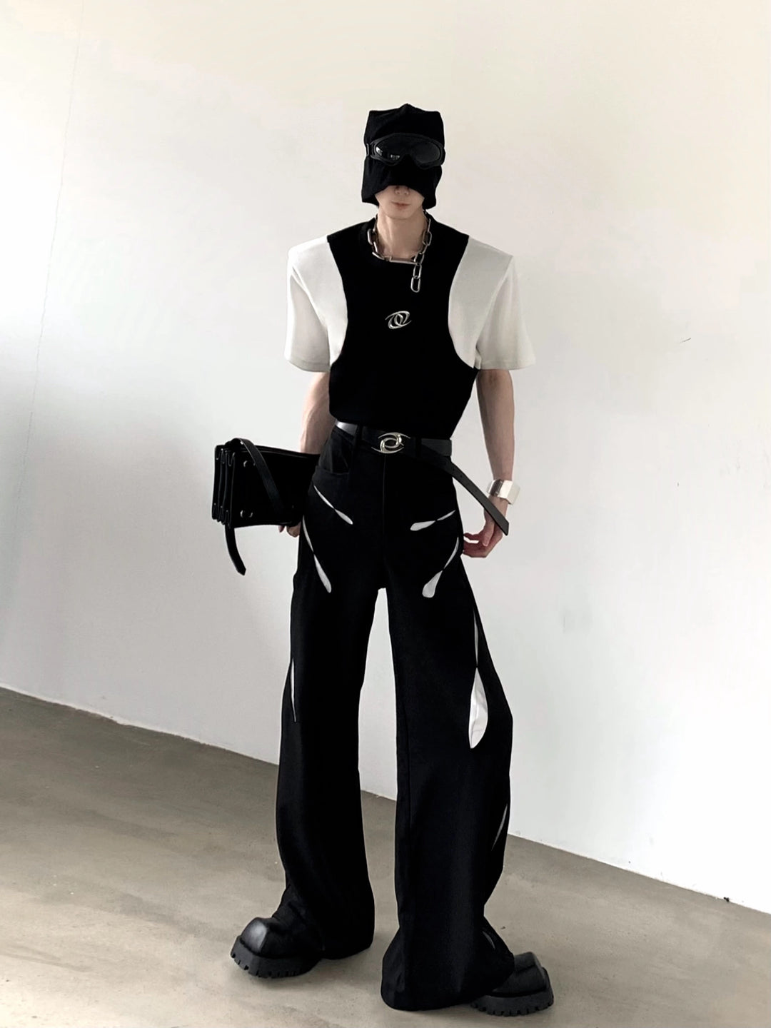 Deconstructed Wide-Leg Splicing Straight Pants