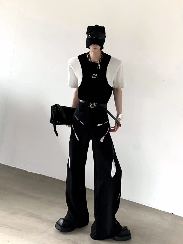 Deconstructed Wide-Leg Splicing Straight Pants