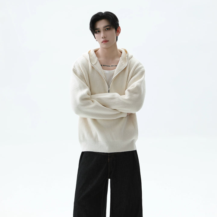 Half-Zip Hooded Knit Sweater