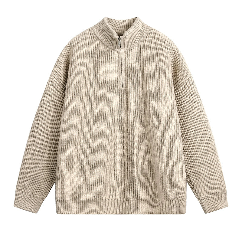 Half Zip Stand Collar Knit Sweater