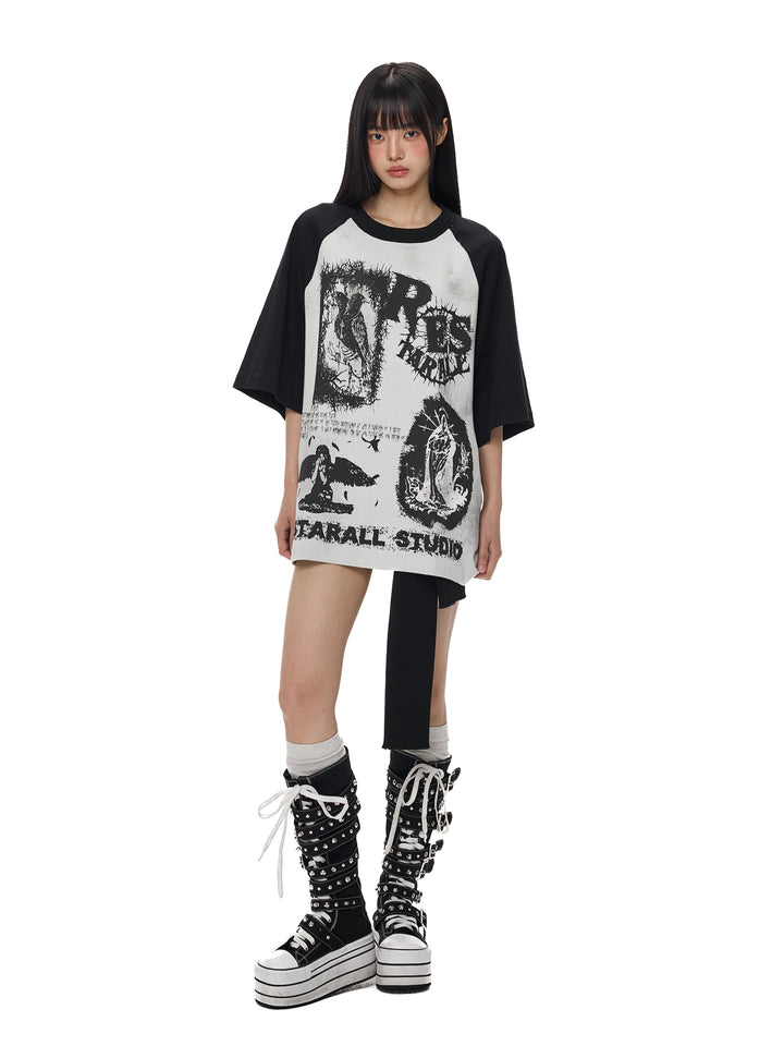 Graffiti-Druck Lockere Kurzarm-T-Shirt 
