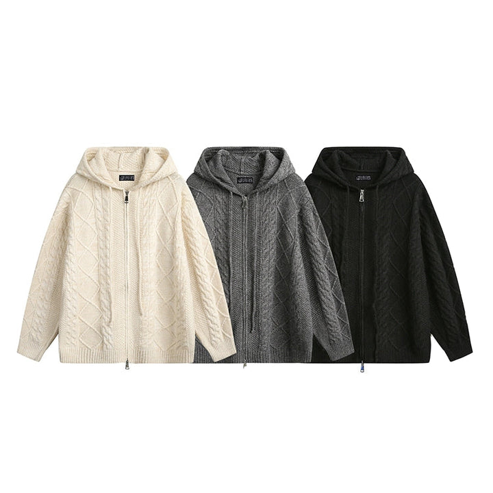 Cable Knit Hooded Zip Cardigan