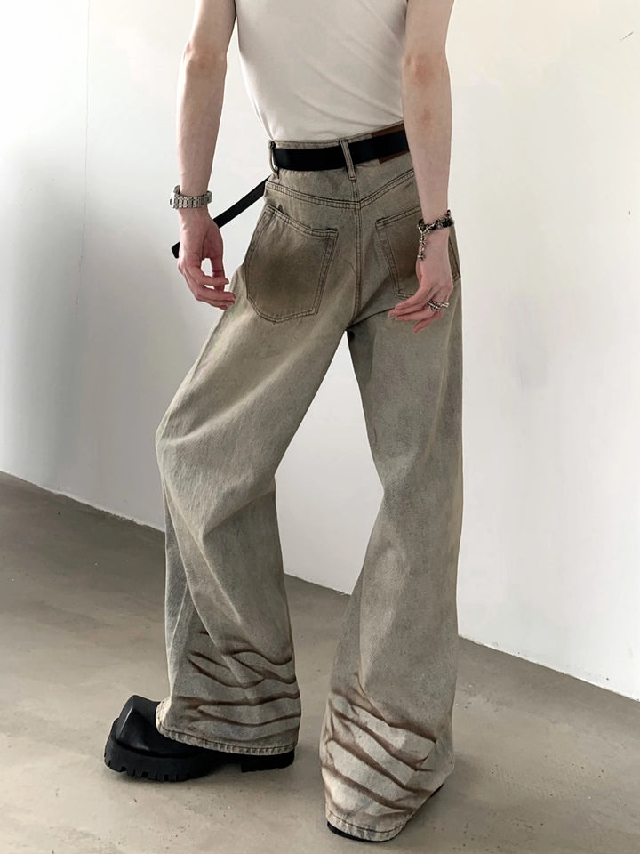 Distressed Washed Wide Leg Jeans