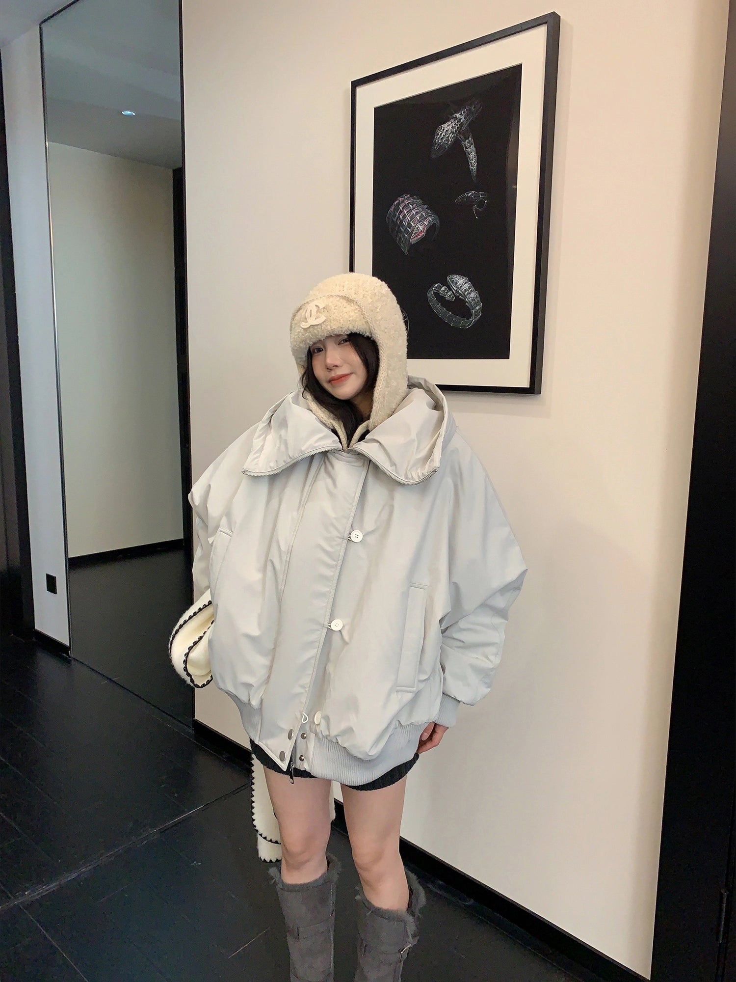 Cappotto invernale imbottito oversize con cappuccio 