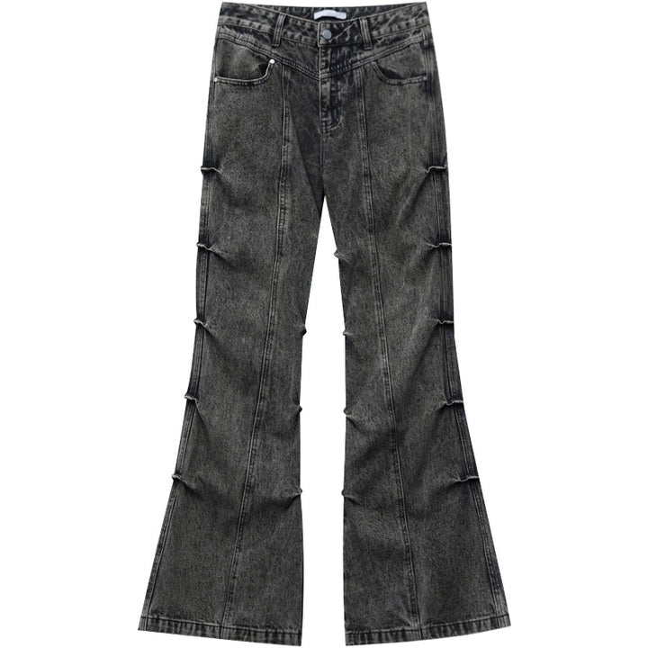 Pleated Flared Leg Retro Style Jeans Pants