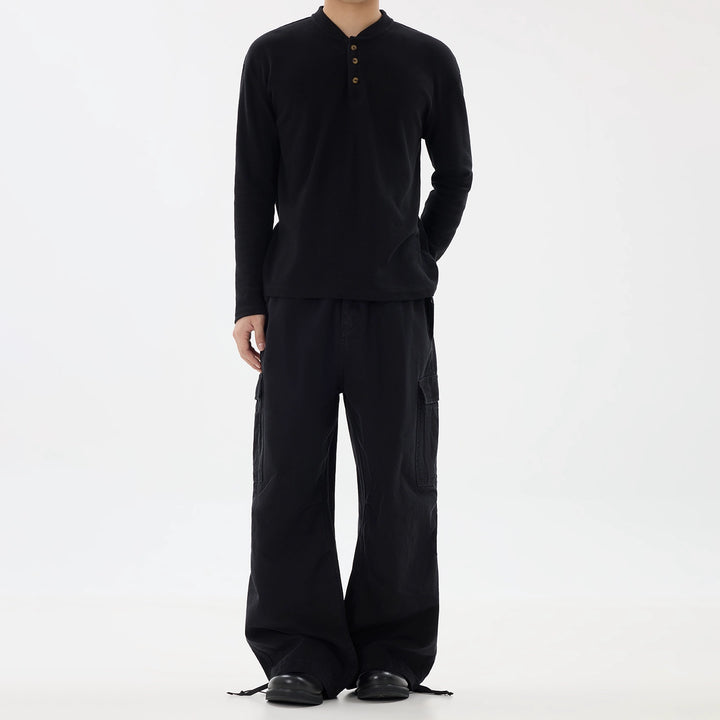 Multi-Pocket Distressed Wide-Leg Pants