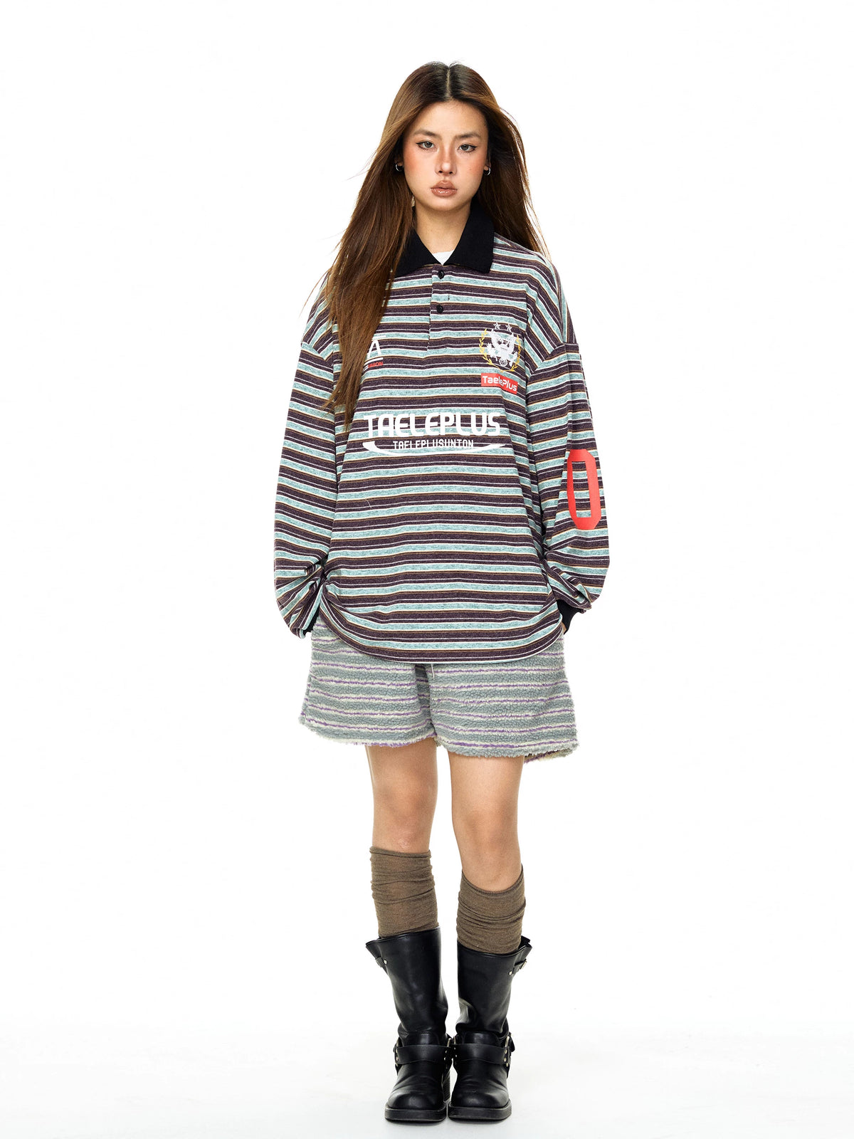Striped Long Sleeve Polo Pullover Shirt 5