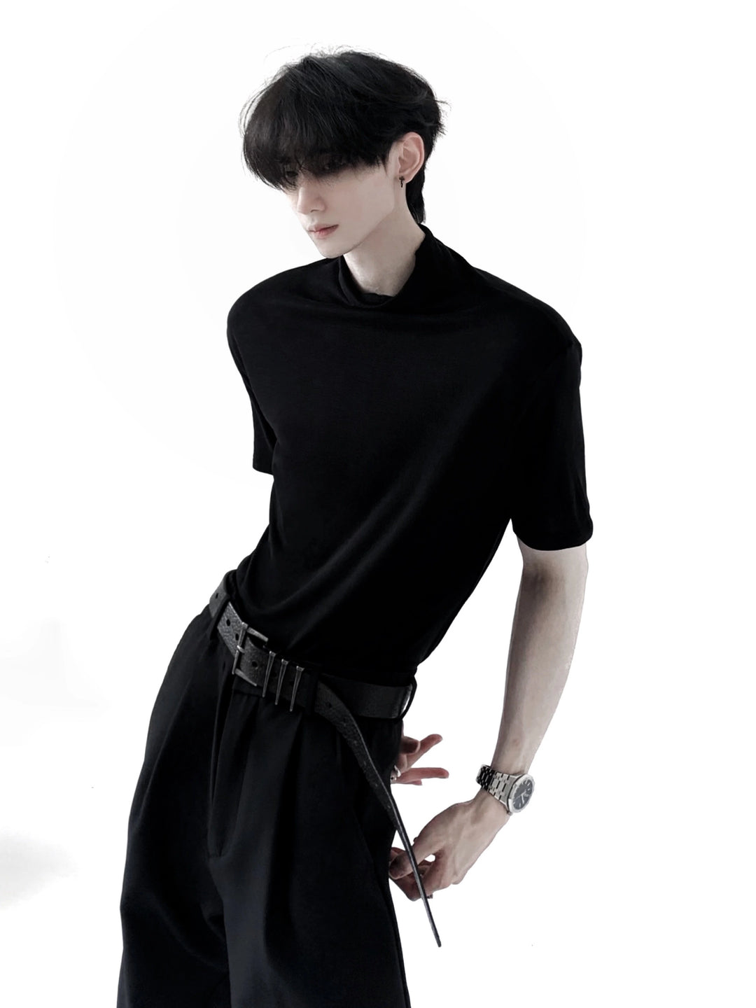Lyocell Halvhøj Krave Slim Fit T-shirt 