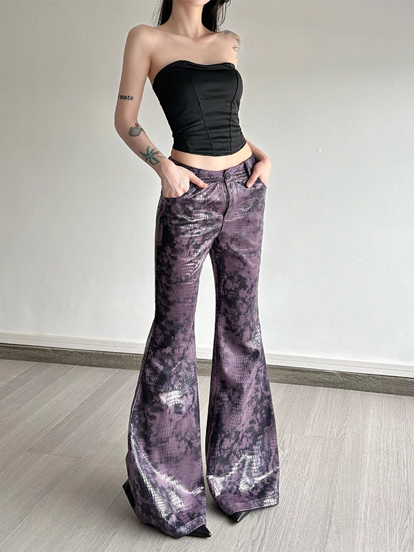 Purple Snake Print Flared Pants
