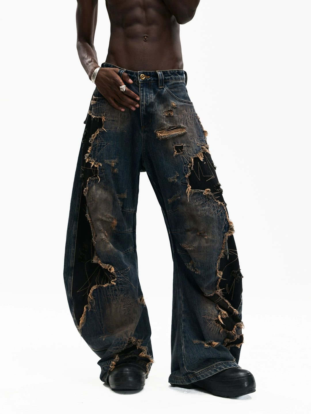 Gestresste weite Denim-Hosen 