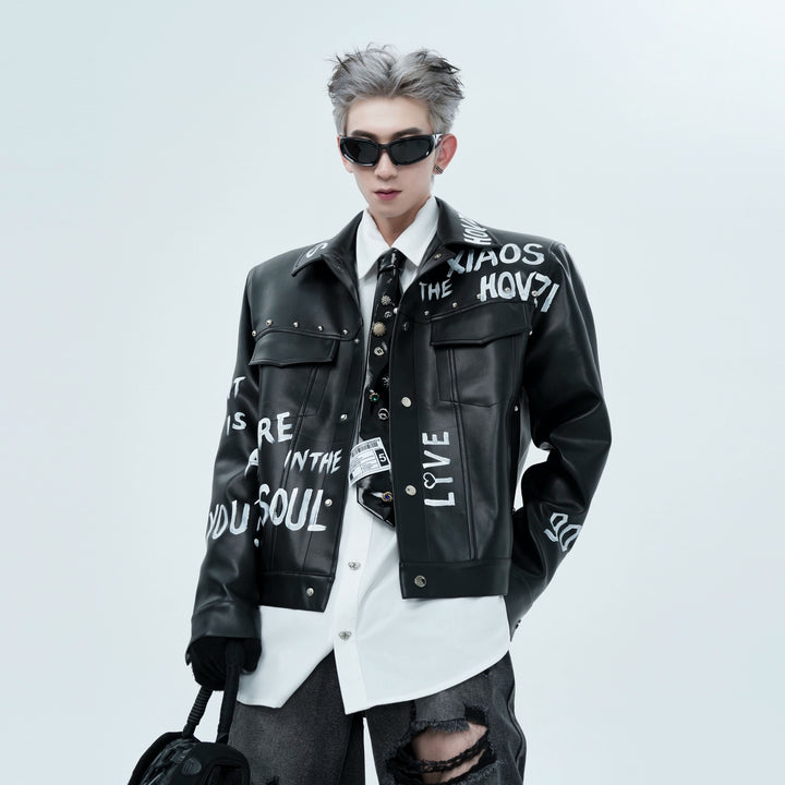 Graffiti Street Style Leather Motorcycle Jacket