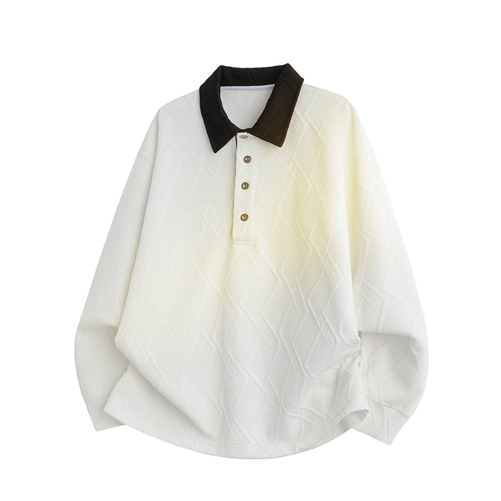Diamond Jacquard Polo Collar Sweatshirt