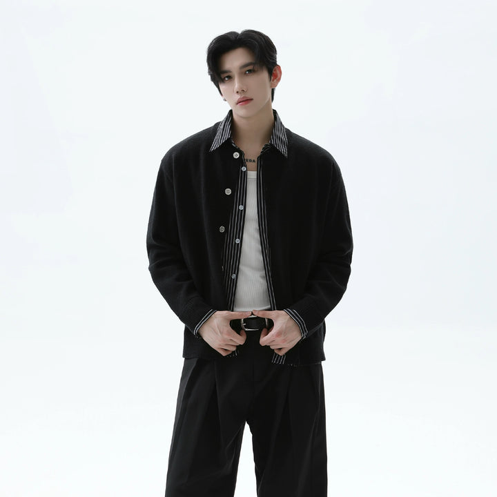 Striped Patchwork Knit Cardigan Sweater