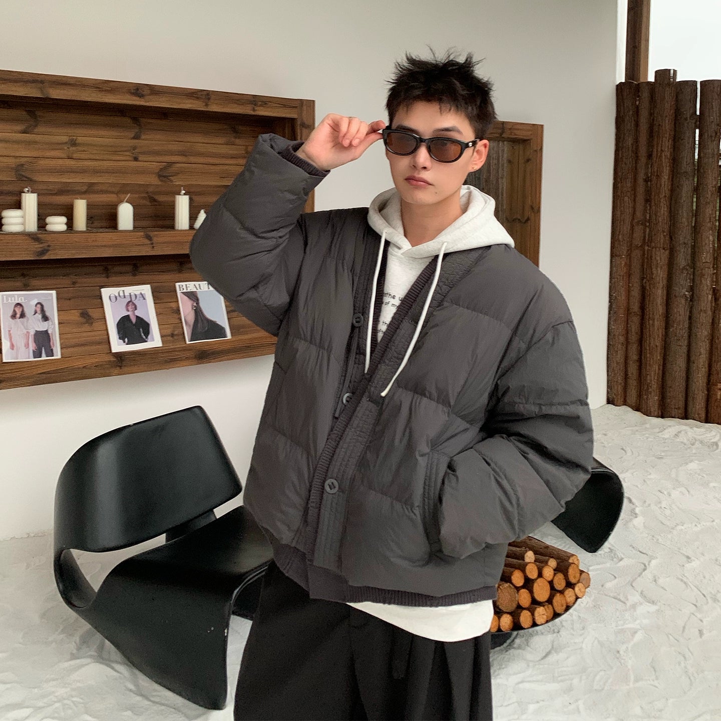 Collarless Down Jacket