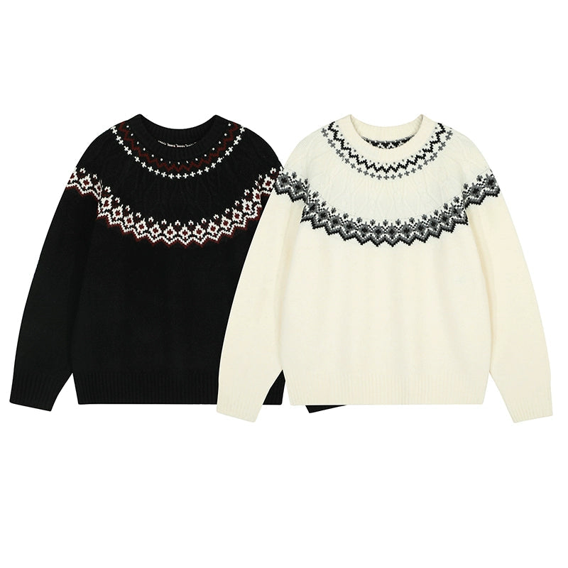 Knit Round Neck Pattern Sweater