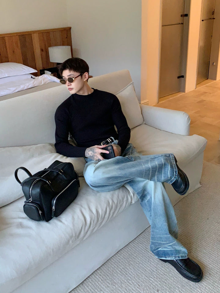 Suéter de punto slim fit con textura acanalada en 3D 