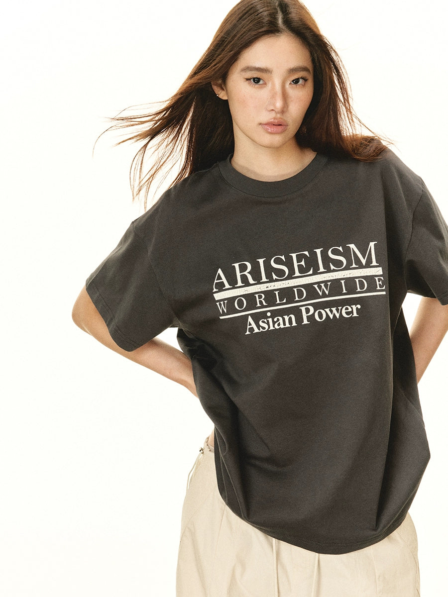 تي شيرت قصير الأكمام مطبوع بتصميم عتيق فضفاض 