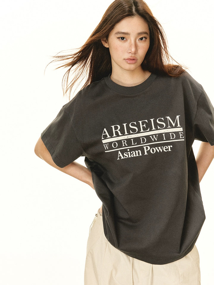 T-shirt à manches courtes imprimé rétro et ample 