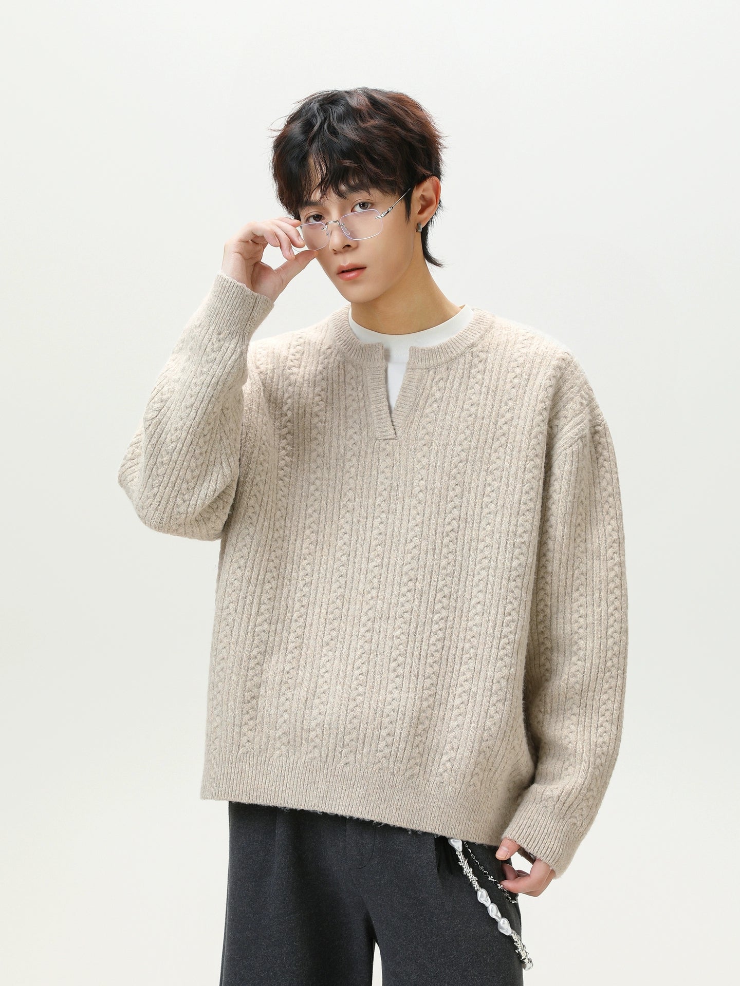 Cable Knit Henley Sweater