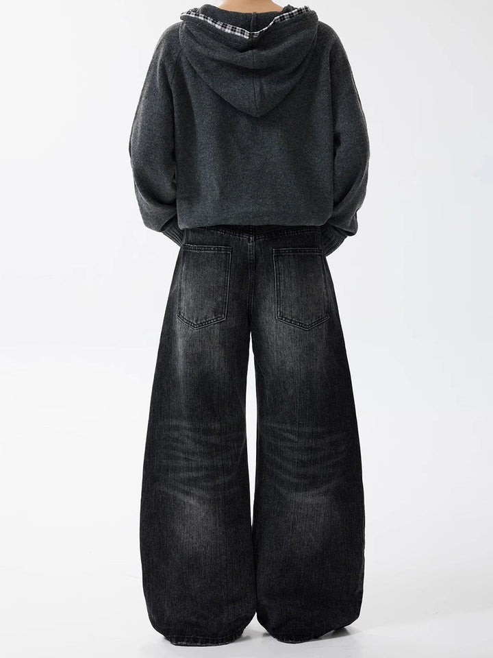 Retro gewaschene weit geschnittene Jeanshose 
