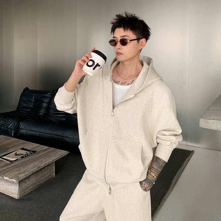 Zipper Hooded Jacket and Wide Leg Pants